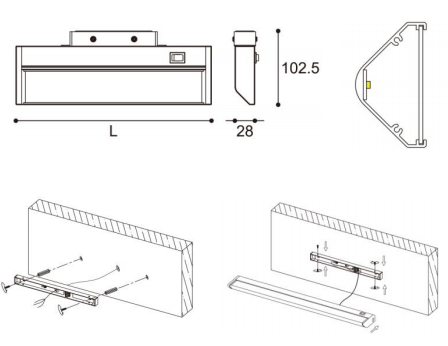 LED-PJ1601X LED linear wall lamp rotatable up and down lamp for residential corridors office use and architectural use.