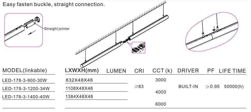 LED-178-3 suspension linear lamp, up and down light indoor chandelier lamp for office and commercial use